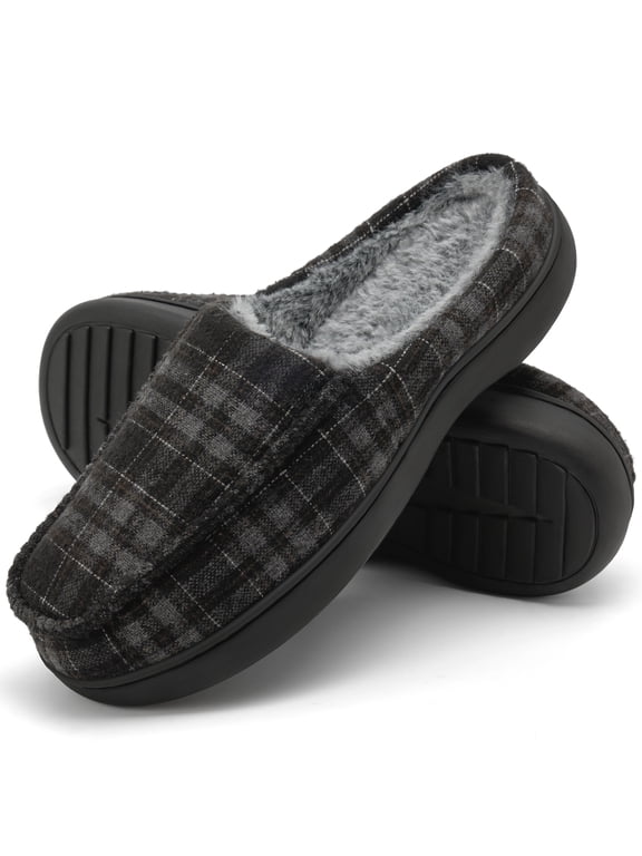 Mens Moccasin Slippers: Memory Foam Non-Slip House Fuzzy Slippers Men Shoes Indoor Outdoor