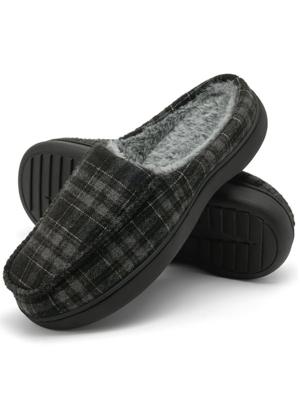 Mens Slippers: Memory Foam House Slippers Fuzzy Faux Fur Men Non-Slip Indoor Outdoor Winter Man Shoes