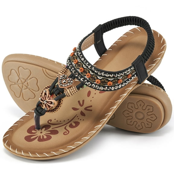 Ablanczoom Sandals Women: Women Flats Sandals for Dresses - Elastic Ankle Strap Flip Flops