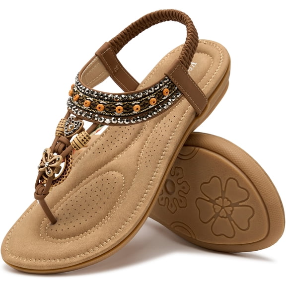 Ablanczoom Sandals Women: Women Flats Sandals for Dresses - Elastic Ankle Strap Flip Flops