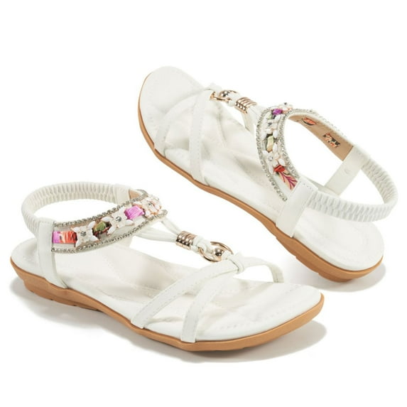 Ablanczoom Sandals Womens:Beaded Comfortable Elastic Band Women Flat Sandals