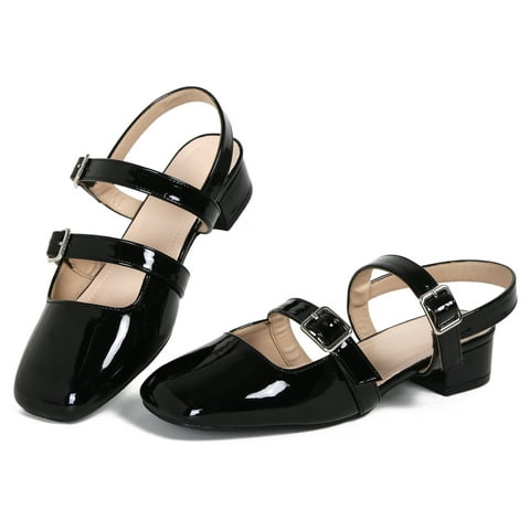 Block Sandals Womens Pumps Low Heels Closed Square Toe Wedding Party Dress Mary Jane Shoes
