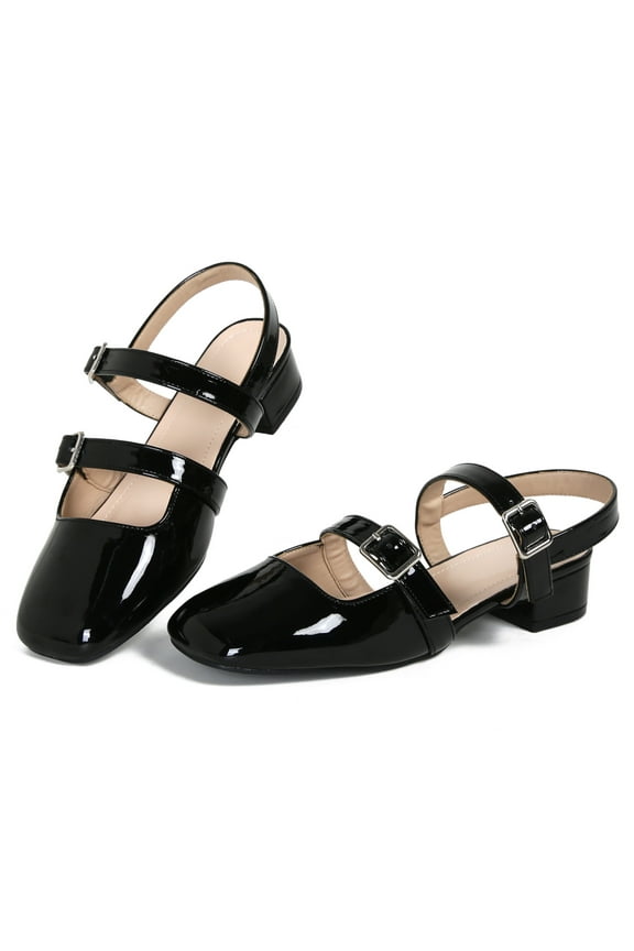 Sandals Womens Pumps Low Heels Closed Square Toe Wedding Party Dress Mary Jane Shoes