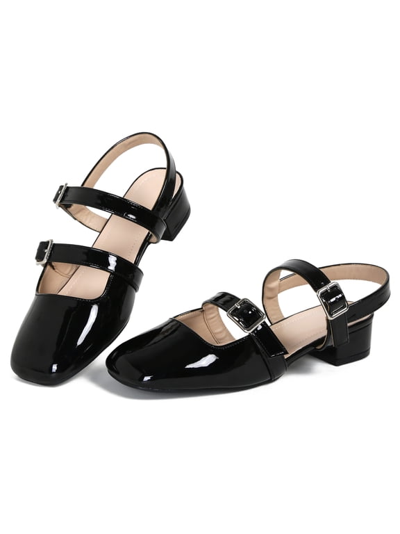 Block Sandals Womens Pumps Low Heels Closed Square Toe Wedding Party Dress Mary Jane Shoes