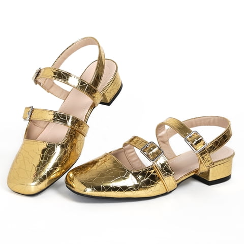Block Sandals Womens Pumps Low Heels Closed Square Toe Wedding Party Dress Mary Jane Shoes