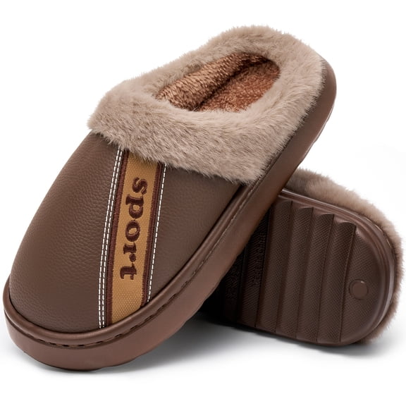 Ablanczoom Slippers Men Shoes: Memory Foam Winter Men Slippers Waterproof Non-Slip Warm Fuzzy Faux Fur Indoor Outdoor