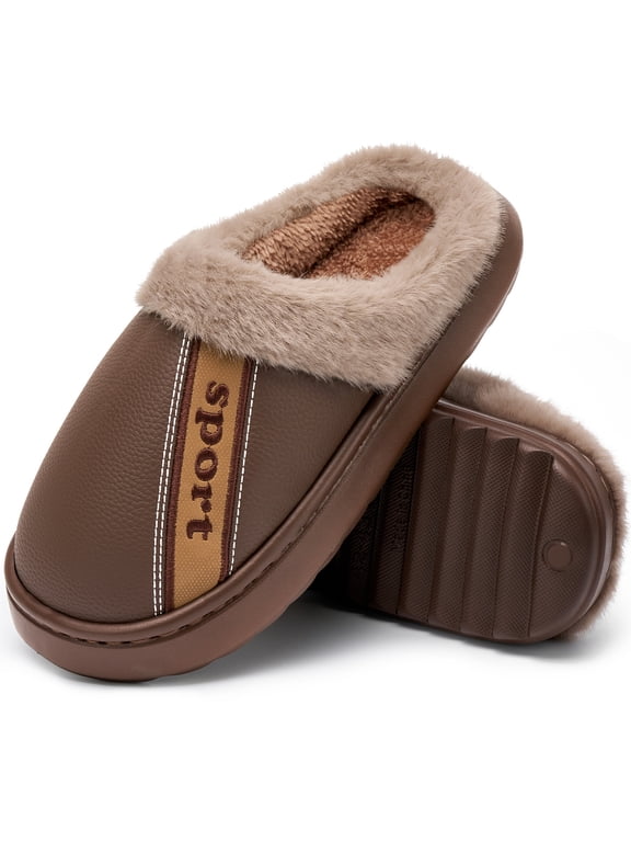 Slippers Men Shoes: Memory Foam Winter Men Slippers Non-Slip Warm Fuzzy Faux Fur Indoor Outdoor