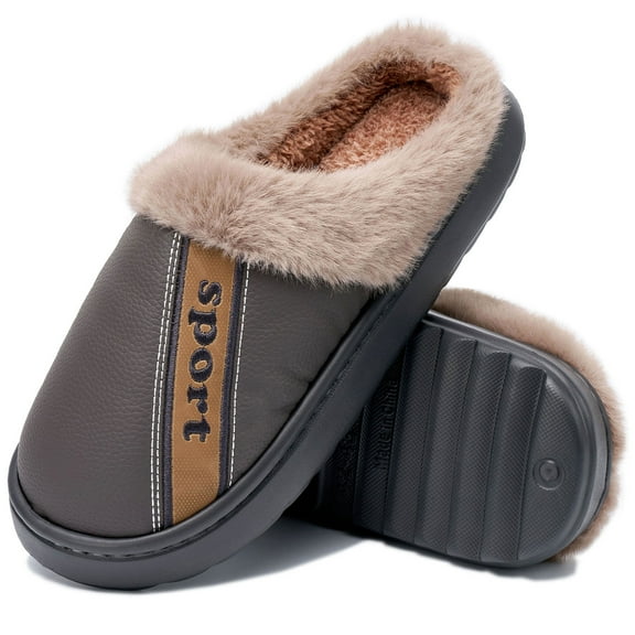 Ablanczoom Slippers Men Shoes: Memory Foam Winter Men Slippers Waterproof Non-Slip Warm Fuzzy Faux Fur Indoor Outdoor