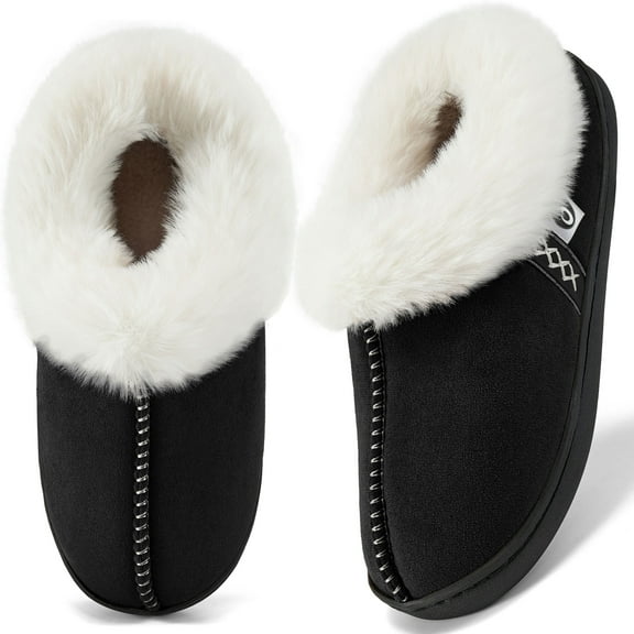 Ablanczoom Slippers for Women House Shoes Winter: Comfy Memory Foam No-slip Womens Loafer Slippers with Fuzzy Faux Fur Indoors Outdoors