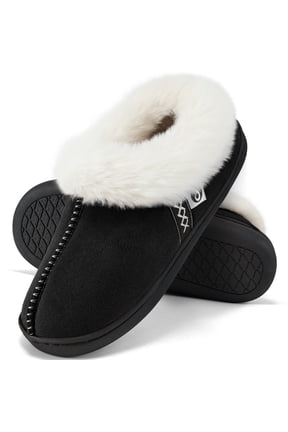 Slippers for Women House Shoes Winter: Comfy Memory Foam No-slip Womens Loafer Slippers with Fuzzy Faux Fur Indoors Outdoors