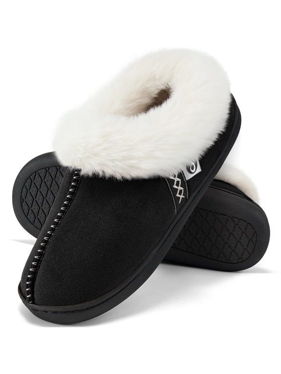 Slippers for Women House Shoes Winter: Comfy Memory Foam No-slip Womens Loafer Slippers with Fuzzy Faux Fur Indoors Outdoors