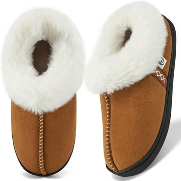 Ablanczoom Slippers for Women House Shoes Winter: Comfy Memory Foam No-slip Womens Loafer Slippers with Fuzzy Faux Fur Indoors Outdoors