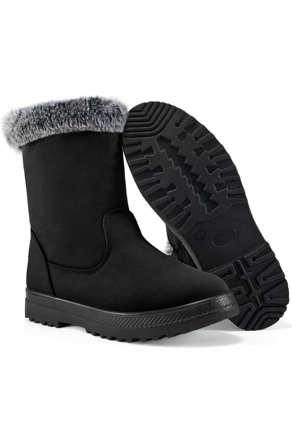 Snow Boots Womens Non-Slip Outdoor Winter Shoes Round Toe Booties for Women with Warm Faux Fur