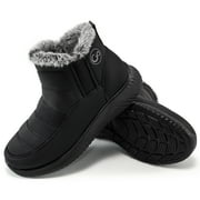 ABLANCZOOM Snow Boots Womens with Warm Fuzzy Faux Fur Slip-on Woman Winter Booties Shoes