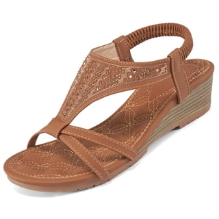 Ablanczoom Women Open Toe Platform Wedge Sandals - 1.88 Low Heel Elastic Ankle Strap