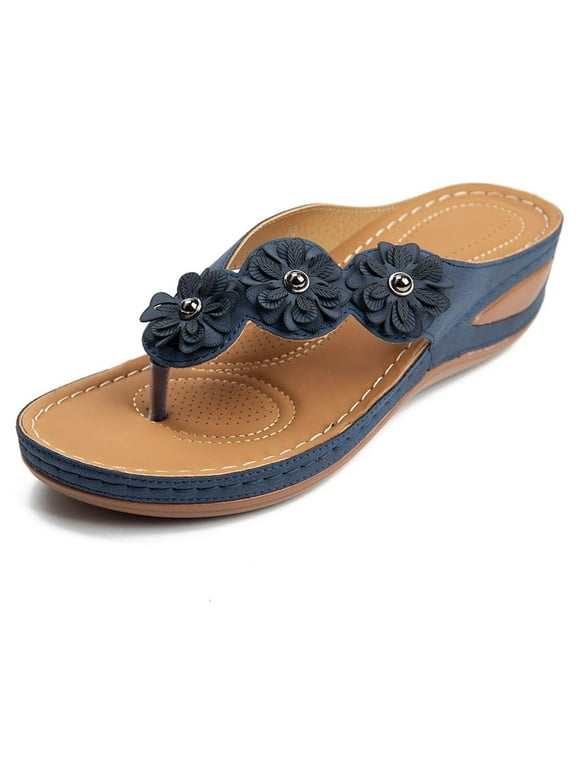Ablanczoom Women Casual Wedge Sandals Comfortable Flower Flip-flops Summer Beach Sandals