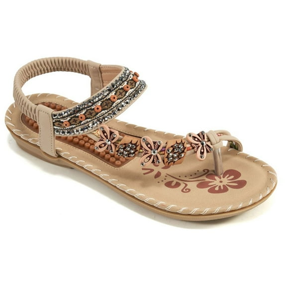 Ablanczoom Women Summer Sandals Rhinestone Flats Sandals Female Casual Comfortable Massage Beach Shoes