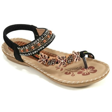 Ablanczoom Women Summer Sandals Rhinestone Flats Sandals Female Casual Comfortable Massage Beach Shoes