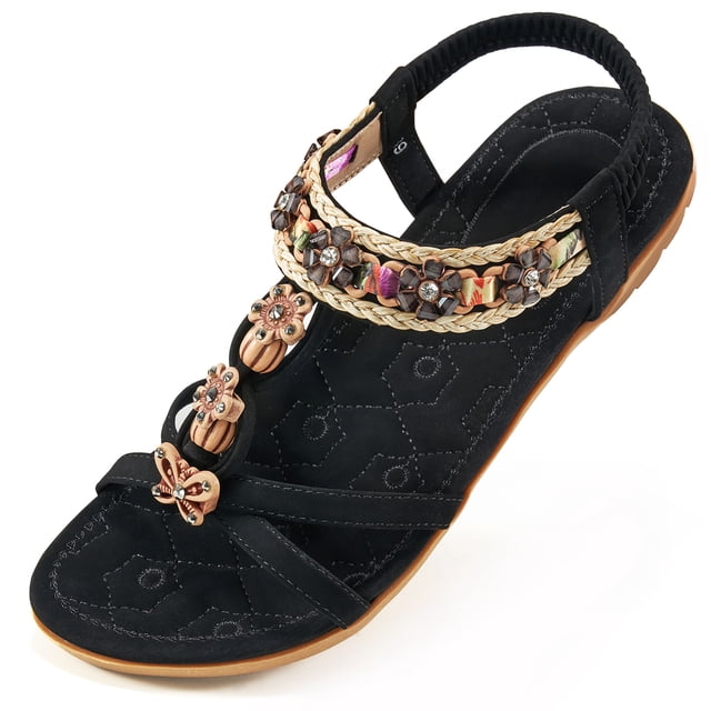 Ablanczoom Womens Sandals Shoes String Beads Arch Support Summer Comfort Flat Beach Sandal for Women