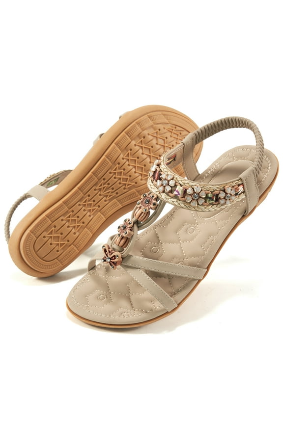 Womens Sandals Shoes String Beads Arch Support Summer Comfort Flat Beach Sandal for Women