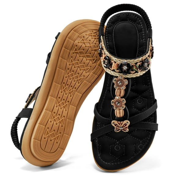 Ablanczoom Womens Sandals Shoes String Beads Arch Support Summer Comfort Flat Beach Sandal for Women