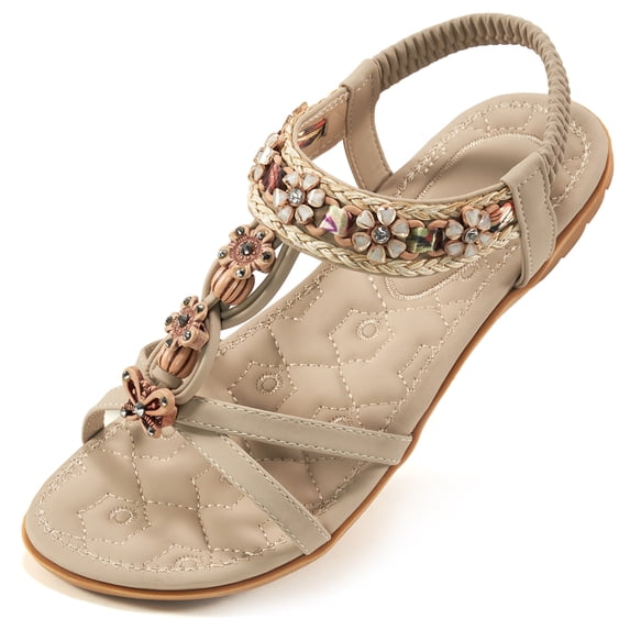 Ablanczoom Womens Sandals Shoes String Beads Arch Support Summer Comfort Flat Beach Sandal for Women