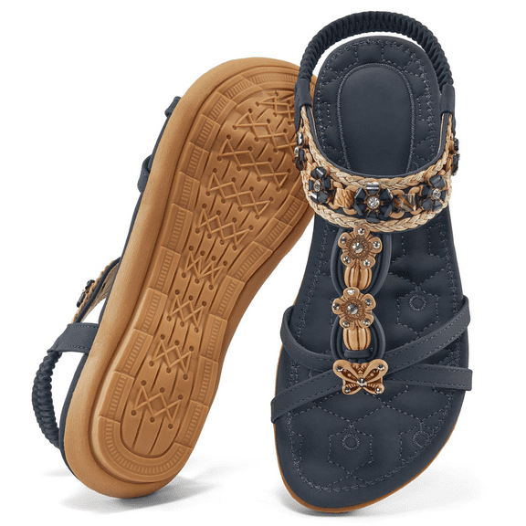 Ablanczoom Womens Sandals Shoes String Beads Arch Support Summer Comfort Flat Beach Sandal for Women