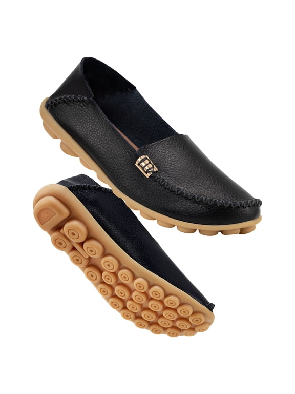 Womens Loafers Comfort Flats Shoes Slip-on Casual Woman Shoe No-Slip Genuine Leather Walking Sneakers