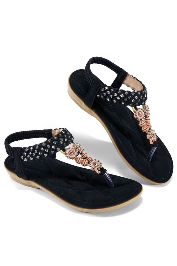 Womens Sandals Clip toe Rhinestone Summer Flat sandal