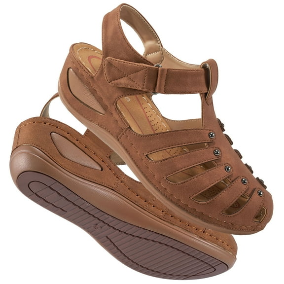 Ablanczoom Womens Sandals Closed Toe Ankle Strap Comfort Summer Flats Sandals for Women Shoes