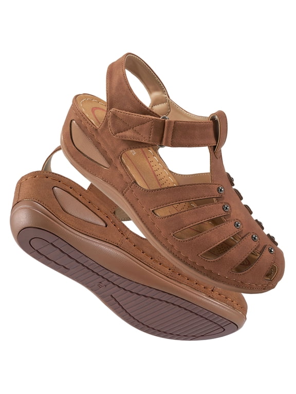 Womens Sandals Closed Toe Ankle Strap Comfort Summer Flats Sandals for Women Shoes