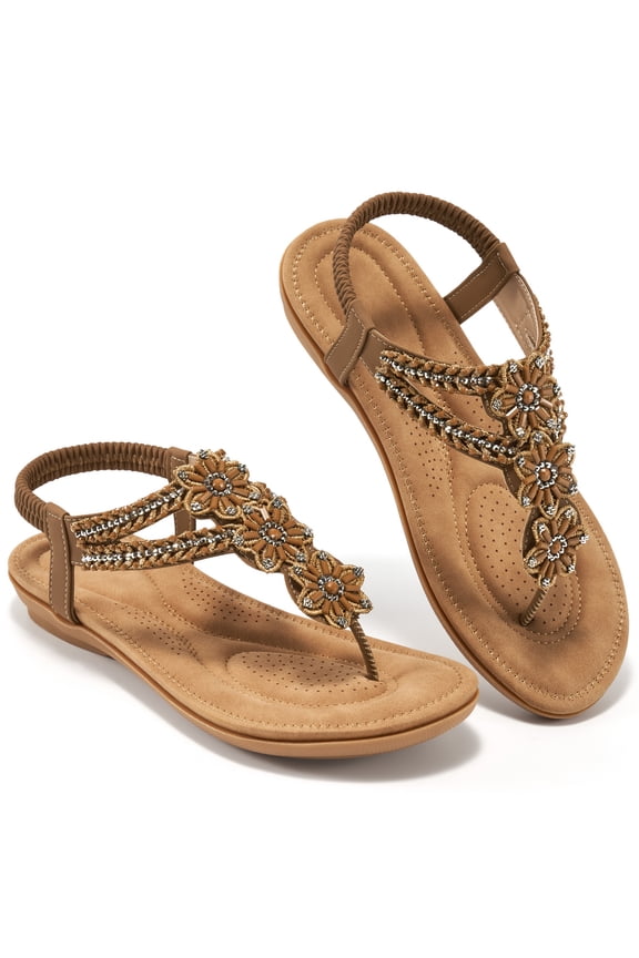 Womens Sandals: Comfortable Flat Sandals Women Flip Flops Elastic Ankle Strap Dresses Shoes