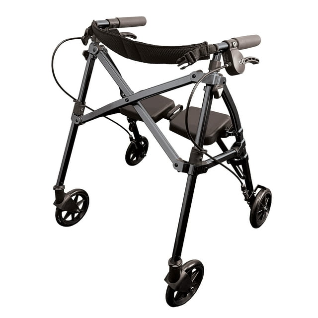 Able Life Space Saver Rollator Short, Lightweight Junior Folding Walker for Seniors, Petite Walker with Wheels and Seat, Black