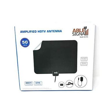 Able Signal INDOOR THIN FLAT HDTV TV ANTENNA 50 MILES AMPLIFIED 25dB GAIN VHF UHF FM