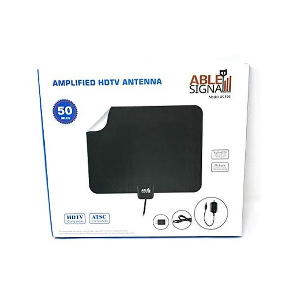 Able Signal INDOOR THIN FLAT HDTV TV ANTENNA 50 MILES AMPLIFIED 25dB GAIN VHF UHF FM