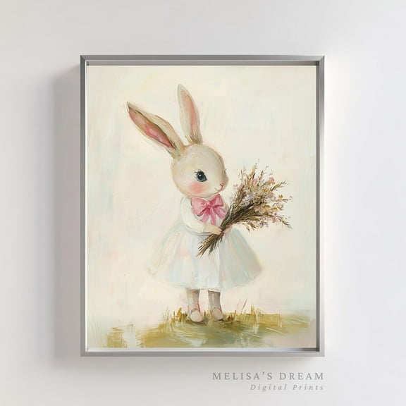 Able Vintage Rabbit Bunny Print, Blush Bunny Art, Decorative Girl Nursery, Bunny Nursery Decorations, Baby Girl Boho Nursery Wall Art, Modern Wall Decor, 12x18 UNFRAMED