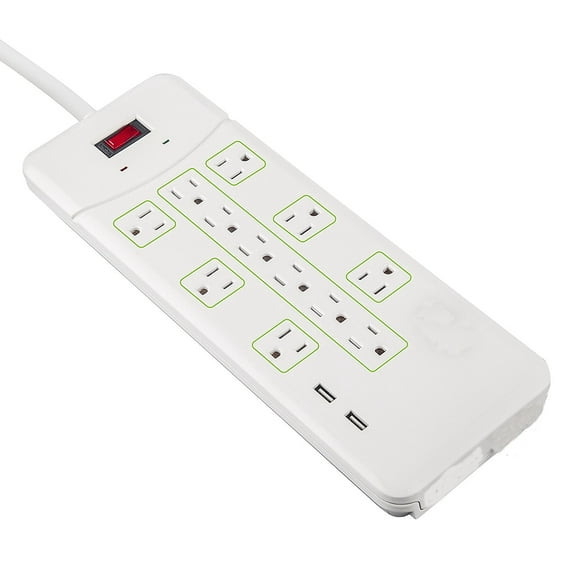 AblePower 12 Outlet Power Strip Surge Protector with 2 USB 3ft 15A Max Protection 4000J