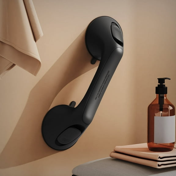 Ablecare 12" Single Pack Suction Cup Grab Bar for Bathroom & Shower, Safety Handrail for Seniors/ Elderly/ Injured, Black