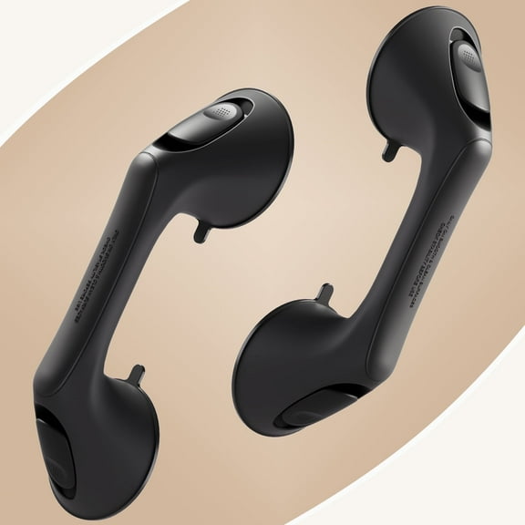 Ablecare 12 in Suction Cup Shower Grab Bar, 2 Pack - Safety Handrail for Elderly, Black
