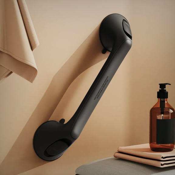 Ablecare 16" Suction Cup Bathroom Grab Bar, Single Pack - Shower Handle with Anti-Slip Grip for Elderly, Black