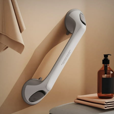 Ablecare 16" Suction Cup Bathroom Grab Bar, Single Pack - Shower Handle with Anti-Slip Grip for Elderly, White & Gray