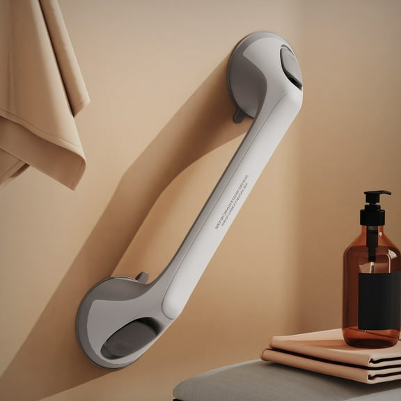 Ablecare 16" Suction Cup Bathroom Grab Bar, Single Pack - Shower Handle with Anti-Slip Grip for Elderly, White & Gray