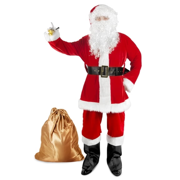 Ablegrid Santa Claus Costume for Men with 11 Pieces Deluxe Velvet Set for Adults, Size M-XXXL