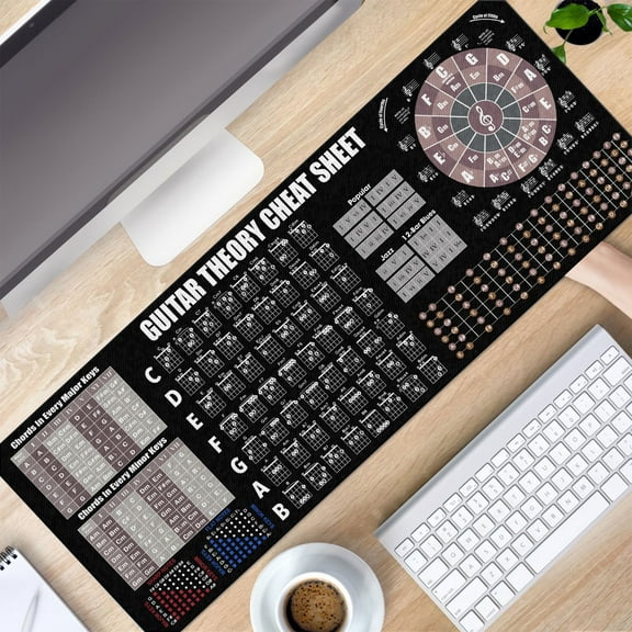 Guitar Theory Cheat Sheet Mousepad, Guitar Theory Mouse Mat, Music Cheat Sheet Mouse Pad, Chords, Piano Cheat Sheet Beginners, Musician, Music Production, Black Color