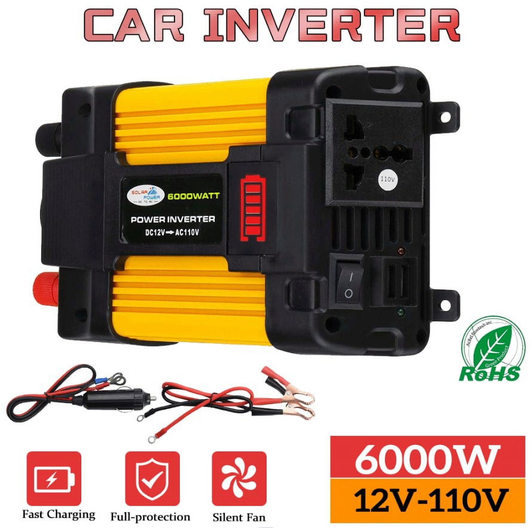 Ablink 6000 Watts Power Inverter for Car, Car Power Inverter DC 12V to AC 110V Converter Inverters with Dual 2.1A USB Charging Ports Fast Charging, Yellow