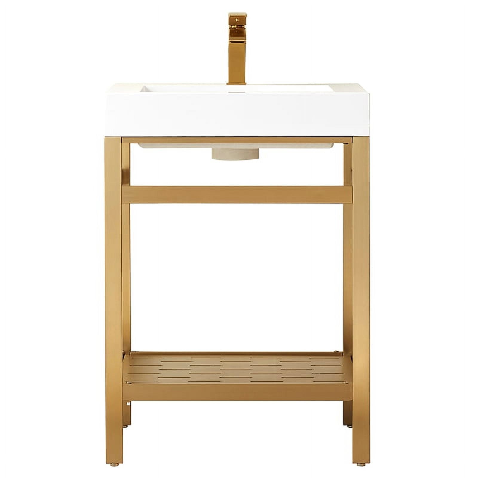 Ablitas 24" Single Sink Bathroom Vanity Brushed Gold Metal Frame White ...