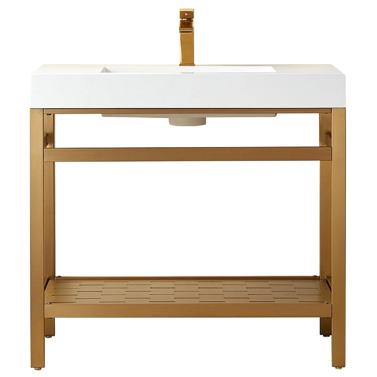 Ablitas 36" Single Sink Bathroom Vanity Brushed Gold Metal Frame White ...