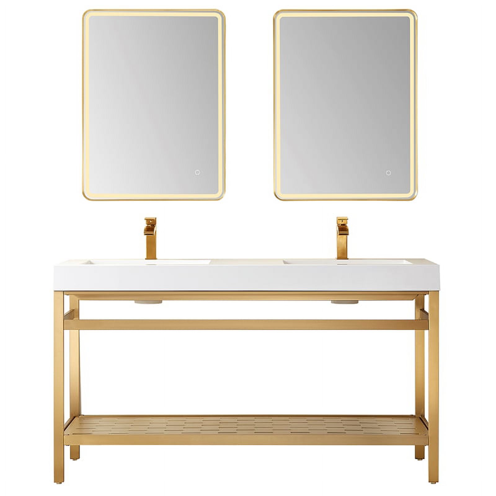 Ablitas 60" Double Sink Bath Vanity Brushed Gold Metal Frame White Top & Mirror - Walmart.com