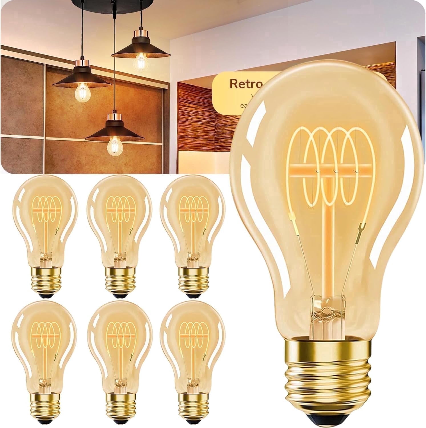 Ivyemons 4W Dimmable A19 LED Bulb, 6 pack,45W Equivalent 320LM 2200K, E26 Base vintage LED Bulb
