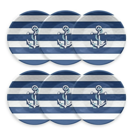 Abode Homewares by TarHong Nautical Anchor Salad Plate, 8.5 x 0.7", Set of 6